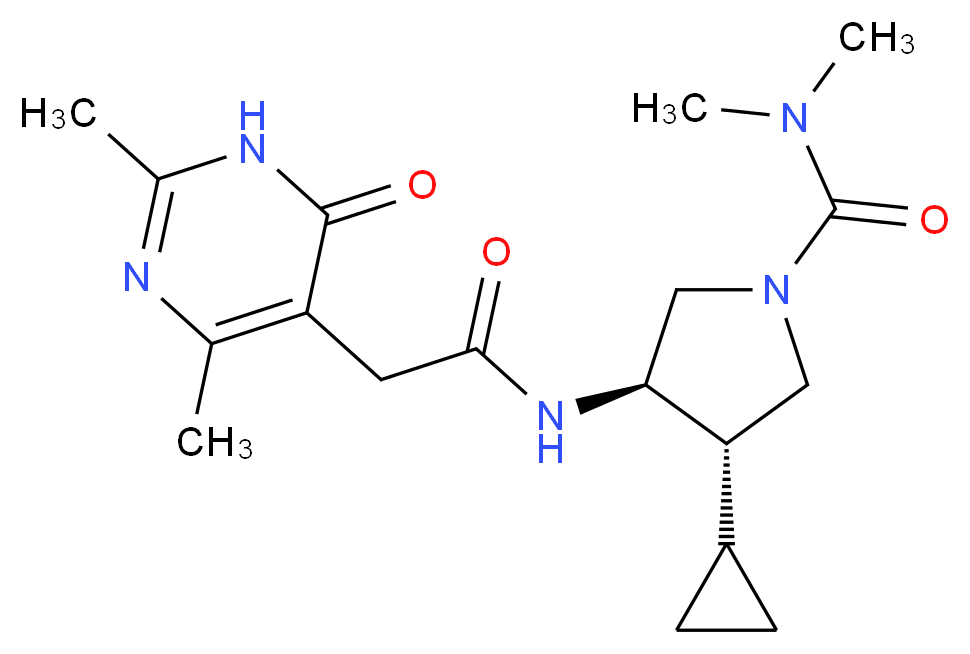 (3S*,4R*)-3-cyclopropyl-4-{[(2,4-dimethyl-6-oxo-1,6-dihydropyrimidin-5-yl)acetyl]amino}-N,N-dimethylpyrrolidine-1-carboxamide_分子结构_CAS_)