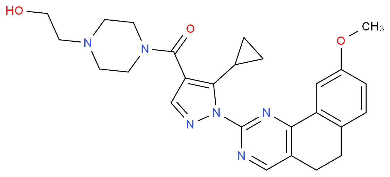 2-(4-{[5-cyclopropyl-1-(9-methoxy-5,6-dihydrobenzo[h]quinazolin-2-yl)-1H-pyrazol-4-yl]carbonyl}-1-piperazinyl)ethanol_分子结构_CAS_)