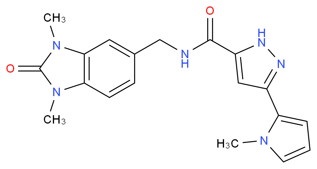 N-[(1,3-dimethyl-2-oxo-2,3-dihydro-1H-benzimidazol-5-yl)methyl]-3-(1-methyl-1H-pyrrol-2-yl)-1H-pyrazole-5-carboxamide_分子结构_CAS_)