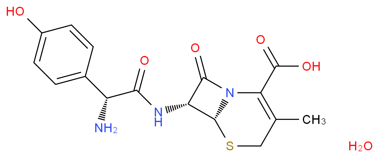 (6R,7R)-7-[(2R)-2-amino-2-(4-hydroxyphenyl)acetamido]-3-methyl-8-oxo-5-thia-1-azabicyclo[4.2.0]oct-2-ene-2-carboxylic acid hydrate_分子结构_CAS_66592-87-8