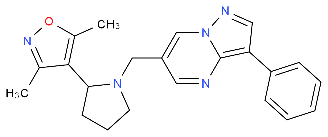 6-{[2-(3,5-dimethylisoxazol-4-yl)pyrrolidin-1-yl]methyl}-3-phenylpyrazolo[1,5-a]pyrimidine_分子结构_CAS_)