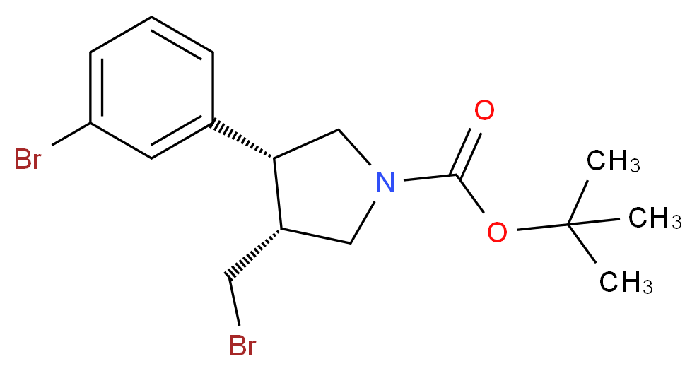 tert-butyl (3R,4R)-3-(bromomethyl)-4-(3-bromophenyl)pyrrolidine-1-carboxylate_分子结构_CAS_1260594-63-5