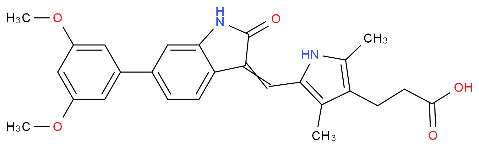 3-(5-{[6-(3,5-dimethoxyphenyl)-2-oxo-2,3-dihydro-1H-indol-3-ylidene]methyl}-2,4-dimethyl-1H-pyrrol-3-yl)propanoic acid_分子结构_CAS_949164-80-1