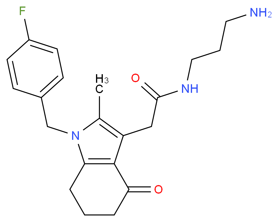 N-(3-aminopropyl)-2-[1-(4-fluorobenzyl)-2-methyl-4-oxo-4,5,6,7-tetrahydro-1H-indol-3-yl]acetamide_分子结构_CAS_)