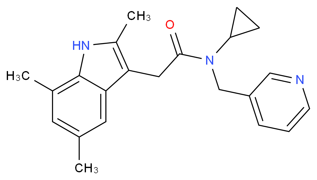 N-cyclopropyl-N-(3-pyridinylmethyl)-2-(2,5,7-trimethyl-1H-indol-3-yl)acetamide_分子结构_CAS_)