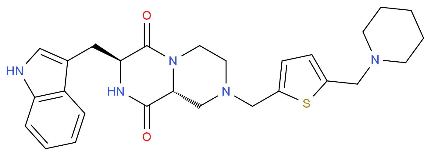 (3S,9aR)-3-(1H-indol-3-ylmethyl)-8-{[5-(1-piperidinylmethyl)-2-thienyl]methyl}tetrahydro-2H-pyrazino[1,2-a]pyrazine-1,4(3H,6H)-dione_分子结构_CAS_)