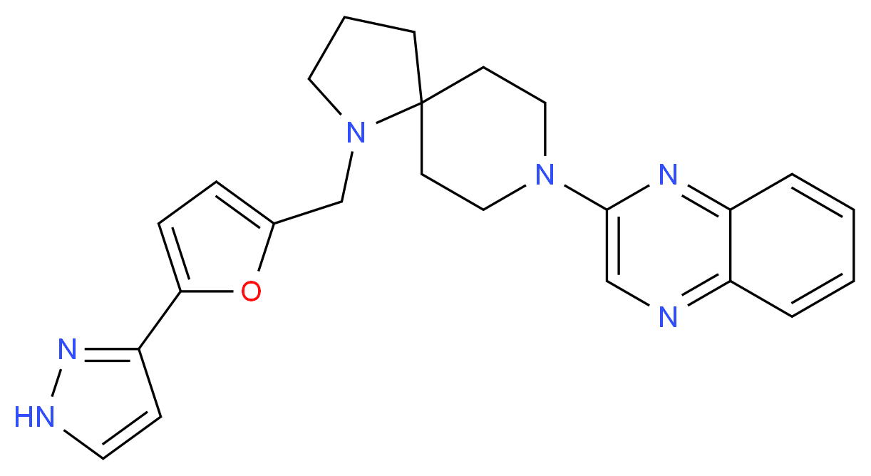 2-(1-{[5-(1H-pyrazol-3-yl)-2-furyl]methyl}-1,8-diazaspiro[4.5]dec-8-yl)quinoxaline_分子结构_CAS_)