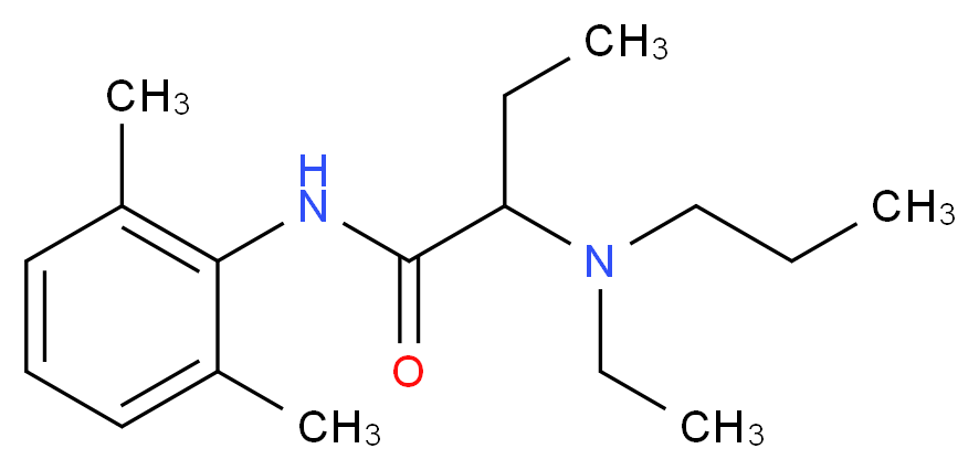 N-(2,6-dimethylphenyl)-2-[ethyl(propyl)amino]butanamide_分子结构_CAS_36637-18-0