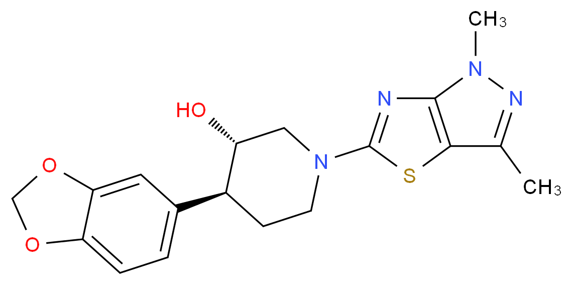 (3S*,4S*)-4-(1,3-benzodioxol-5-yl)-1-(1,3-dimethyl-1H-pyrazolo[3,4-d][1,3]thiazol-5-yl)piperidin-3-ol_分子结构_CAS_)