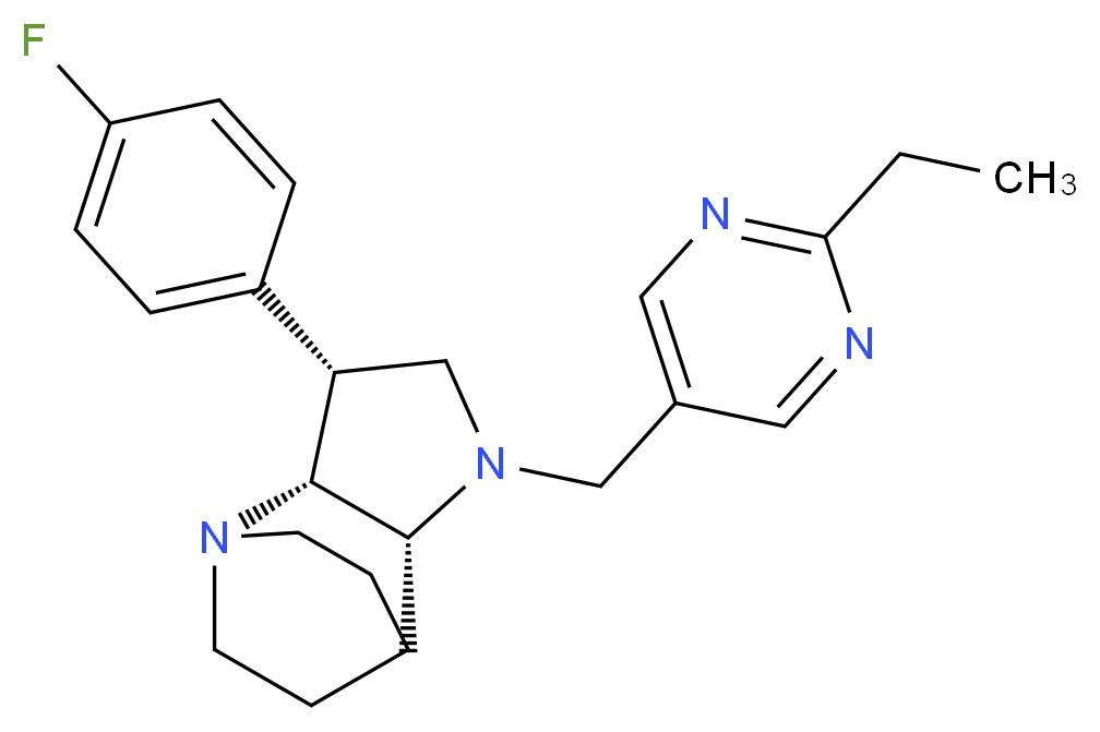 (3R*,3aR*,7aR*)-1-[(2-ethylpyrimidin-5-yl)methyl]-3-(4-fluorophenyl)octahydro-4,7-ethanopyrrolo[3,2-b]pyridine_分子结构_CAS_)