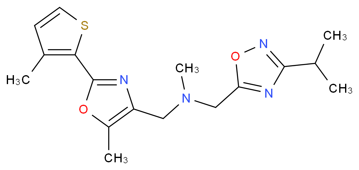 1-(3-isopropyl-1,2,4-oxadiazol-5-yl)-N-methyl-N-{[5-methyl-2-(3-methyl-2-thienyl)-1,3-oxazol-4-yl]methyl}methanamine_分子结构_CAS_)