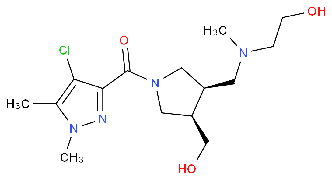 2-[{[(3R*,4R*)-1-[(4-chloro-1,5-dimethyl-1H-pyrazol-3-yl)carbonyl]-4-(hydroxymethyl)pyrrolidin-3-yl]methyl}(methyl)amino]ethanol_分子结构_CAS_)