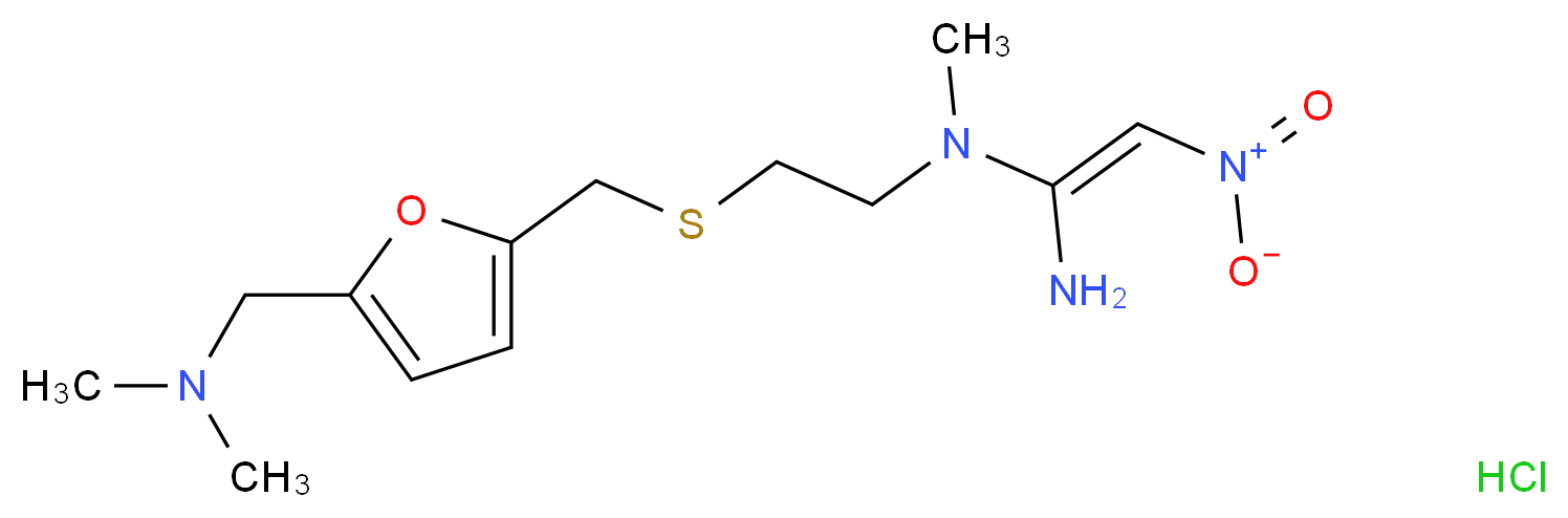 [(5-{[(2-{[(E)-1-amino-2-nitroethenyl](methyl)amino}ethyl)sulfanyl]methyl}furan-2-yl)methyl]dimethylamine hydrochloride_分子结构_CAS_66357-59-3