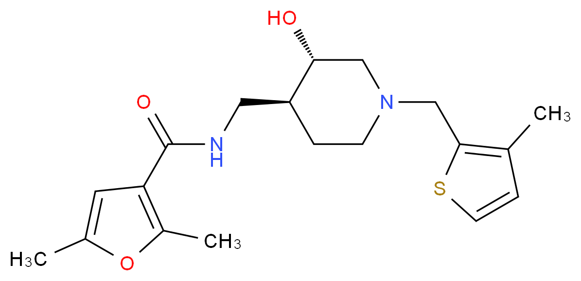 N-({(3S*,4S*)-3-hydroxy-1-[(3-methyl-2-thienyl)methyl]piperidin-4-yl}methyl)-2,5-dimethyl-3-furamide_分子结构_CAS_)
