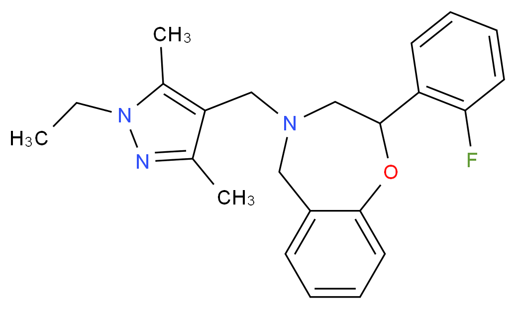 4-[(1-ethyl-3,5-dimethyl-1H-pyrazol-4-yl)methyl]-2-(2-fluorophenyl)-2,3,4,5-tetrahydro-1,4-benzoxazepine_分子结构_CAS_)