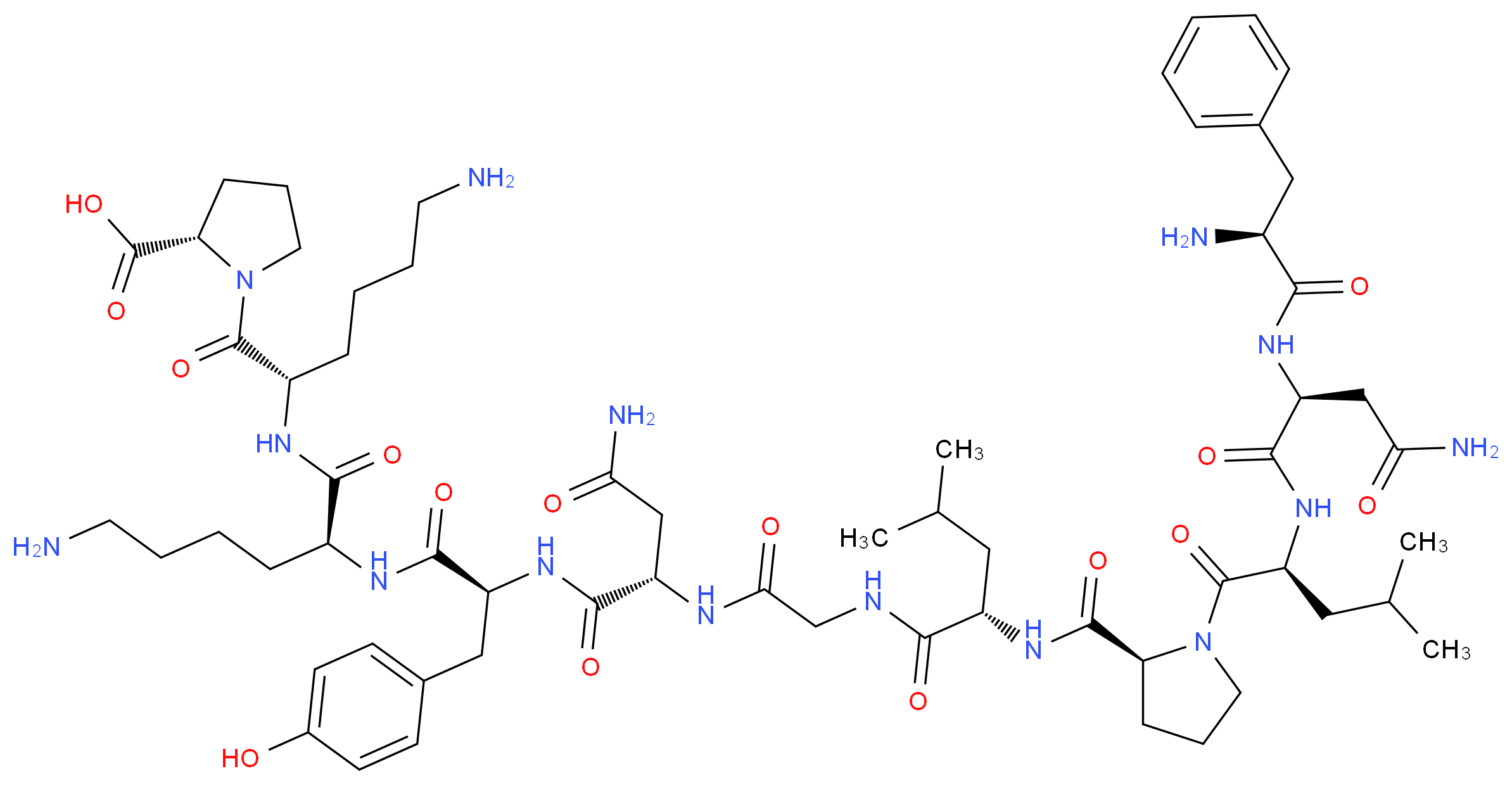 (2S)-1-[(2S)-6-amino-2-[(2S)-6-amino-2-[(2S)-2-[(2S)-2-{2-[(2S)-2-{[(2S)-1-[(2S)-2-[(2S)-2-[(2S)-2-amino-3-phenylpropanamido]-3-carbamoylpropanamido]-4-methylpentanoyl]pyrrolidin-2-yl]formamido}-4-methylpentanamido]acetamido}-3-carbamoylpropanamido]-3-(4-hydroxyphenyl)propanamido]hexanamido]hexanoyl]pyrrolidine-2-carboxylic acid_分子结构_CAS_62031-54-3