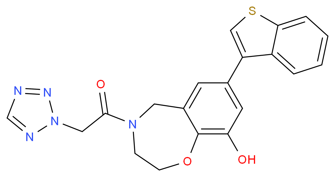 7-(1-benzothien-3-yl)-4-(2H-tetrazol-2-ylacetyl)-2,3,4,5-tetrahydro-1,4-benzoxazepin-9-ol_分子结构_CAS_)