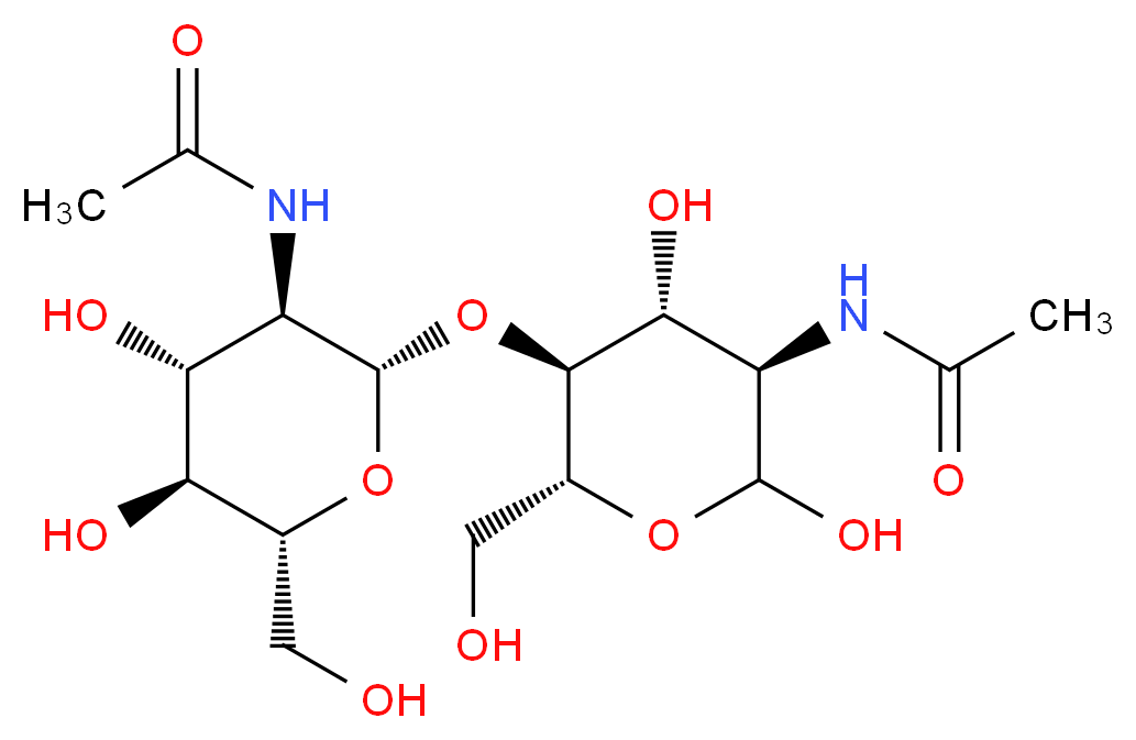 N-[(2S,3R,4R,5S,6R)-2-{[(2R,3S,4R,5R)-5-acetamido-4,6-dihydroxy-2-(hydroxymethyl)oxan-3-yl]oxy}-4,5-dihydroxy-6-(hydroxymethyl)oxan-3-yl]acetamide_分子结构_CAS_35061-50-8