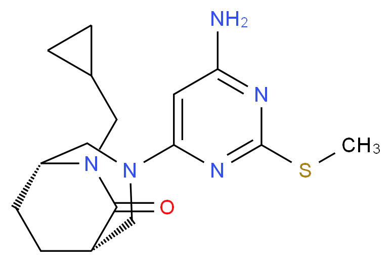 (1S*,5R*)-3-[6-amino-2-(methylthio)-4-pyrimidinyl]-6-(cyclopropylmethyl)-3,6-diazabicyclo[3.2.2]nonan-7-one_分子结构_CAS_)