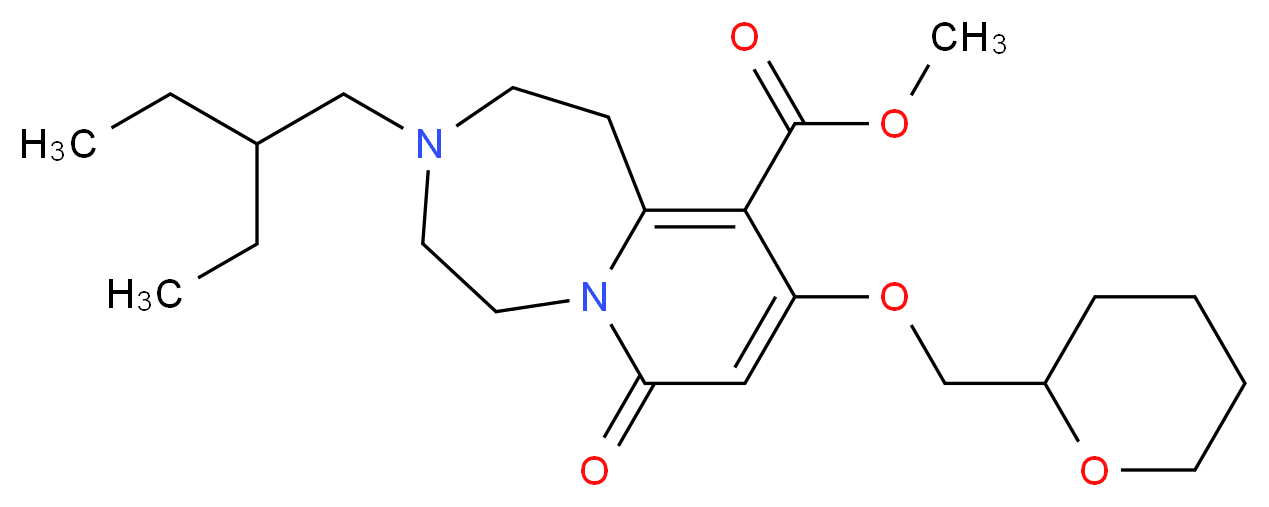 methyl 3-(2-ethylbutyl)-7-oxo-9-(tetrahydro-2H-pyran-2-ylmethoxy)-1,2,3,4,5,7-hexahydropyrido[1,2-d][1,4]diazepine-10-carboxylate_分子结构_CAS_)