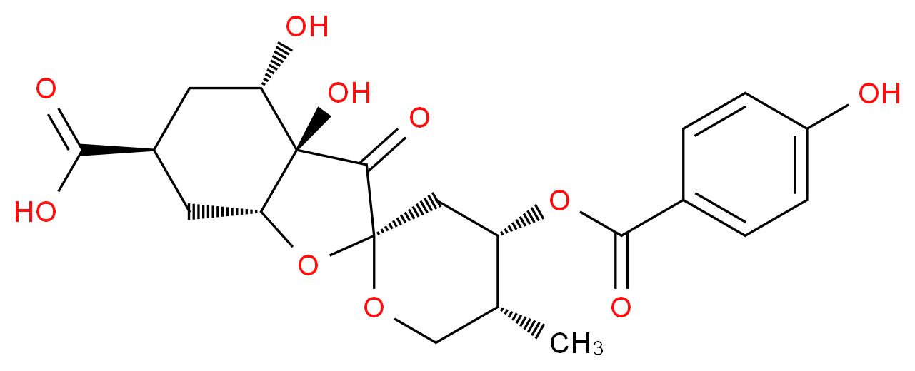 (2S,3aR,4S,4'S,5'R,6S,7aR)-3a,4-dihydroxy-4'-(4-hydroxybenzoyloxy)-5'-methyl-3-oxo-hexahydro-3H-spiro[1-benzofuran-2,2'-oxane]-6-carboxylic acid_分子结构_CAS_927812-23-5
