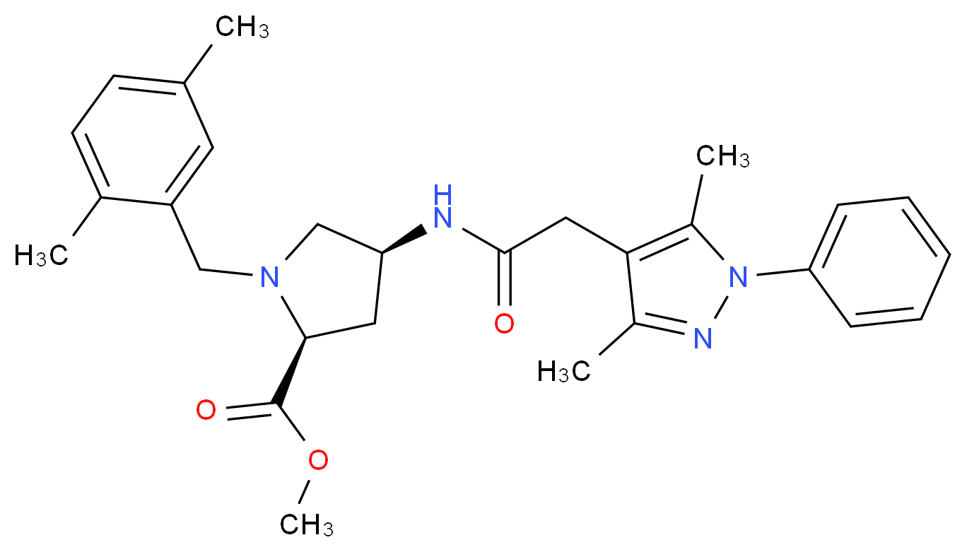 methyl (4S)-1-(2,5-dimethylbenzyl)-4-{[(3,5-dimethyl-1-phenyl-1H-pyrazol-4-yl)acetyl]amino}-L-prolinate_分子结构_CAS_)