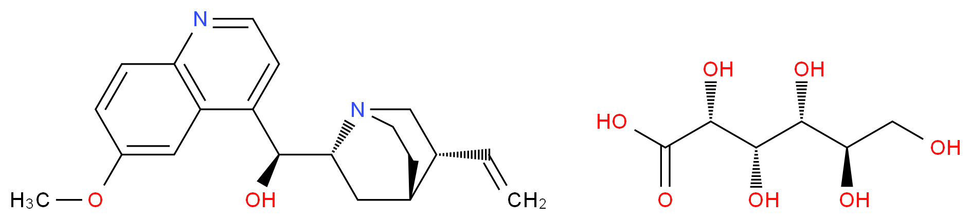 (2R,3S,4R,5R)-2,3,4,5,6-pentahydroxyhexanoic acid; (S)-[(2R,4S,5R)-5-ethenyl-1-azabicyclo[2.2.2]octan-2-yl](6-methoxyquinolin-4-yl)methanol_分子结构_CAS_7054-25-3