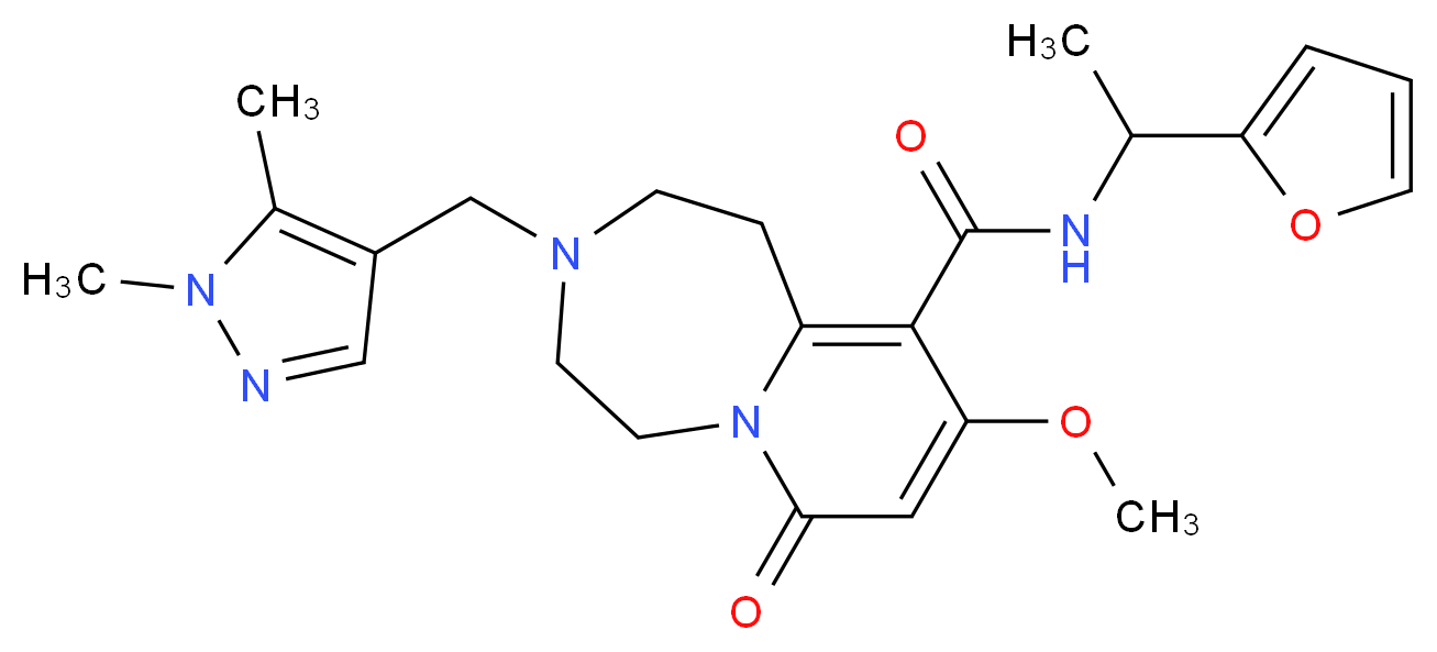 3-[(1,5-dimethyl-1H-pyrazol-4-yl)methyl]-N-[1-(2-furyl)ethyl]-9-methoxy-7-oxo-1,2,3,4,5,7-hexahydropyrido[1,2-d][1,4]diazepine-10-carboxamide_分子结构_CAS_)