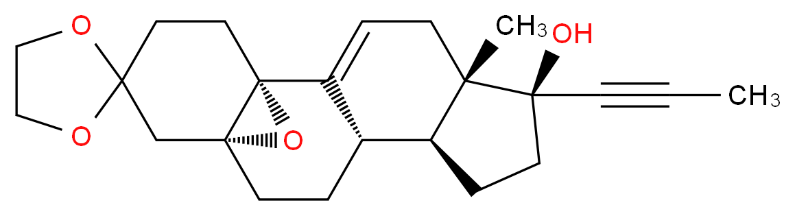 (1'R,5'S,6'S,9'S,10'S,13'R)-5'-methyl-6'-(prop-1-yn-1-yl)-18'-oxaspiro[1,3-dioxolane-2,15'-pentacyclo[11.4.1.0<sup>1</sup>,<sup>1</sup><sup>3</sup>.0<sup>2</sup>,<sup>1</sup><sup>0</sup>.0<sup>5</sup>,<sup>9</sup>]octadecan]-2'-en-6'-ol_分子结构_CAS_84371-57-3