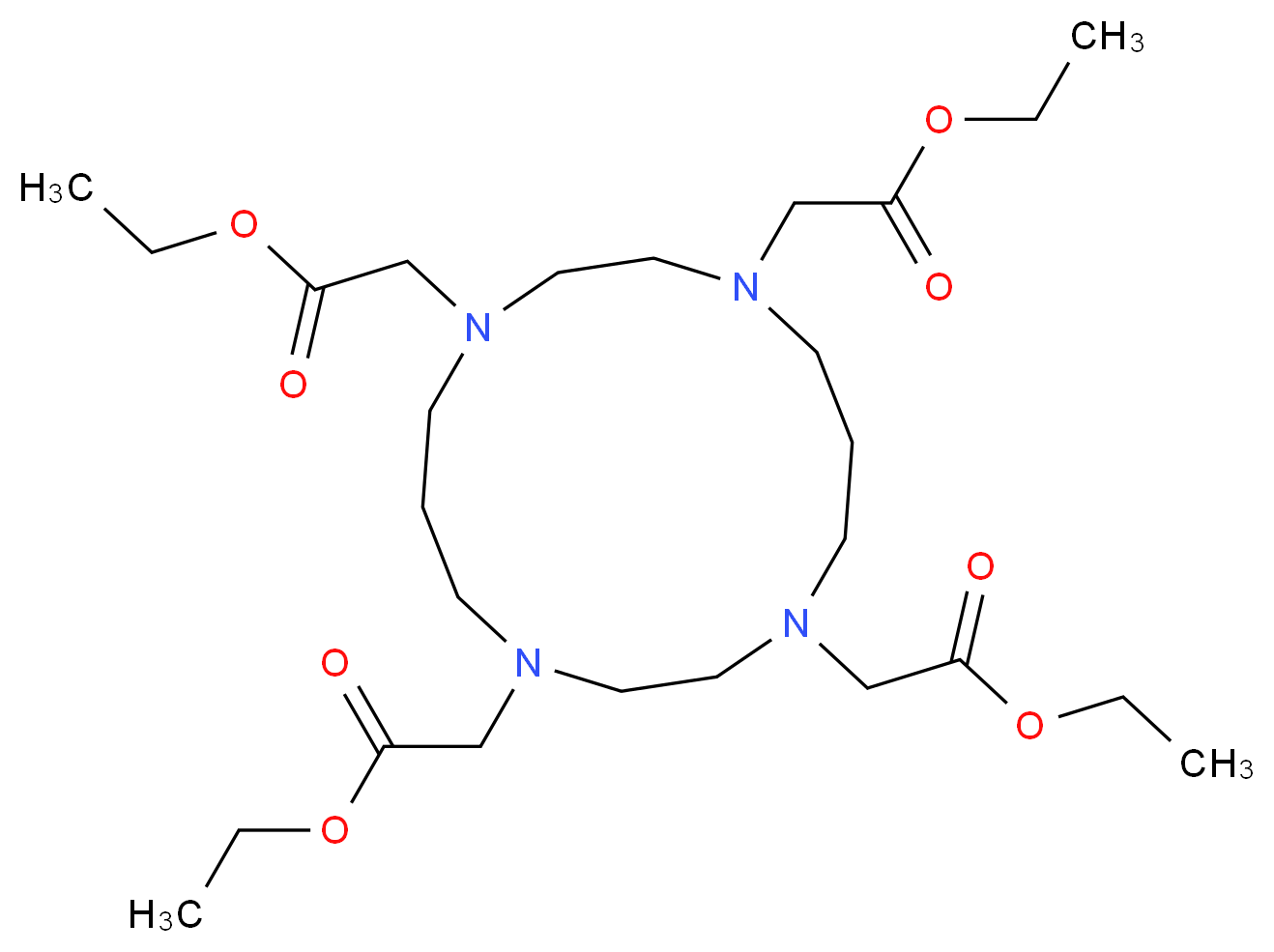 ethyl 2-[4,8,11-tris(2-ethoxy-2-oxoethyl)-1,4,8,11-tetraazacyclotetradecan-1-yl]acetate_分子结构_CAS_126320-57-8