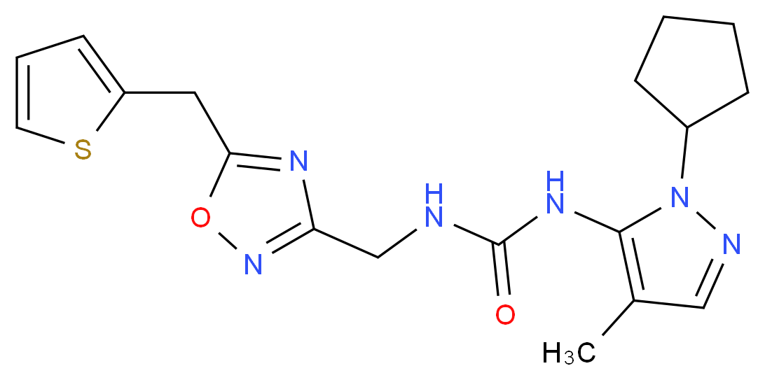 N-(1-cyclopentyl-4-methyl-1H-pyrazol-5-yl)-N'-{[5-(2-thienylmethyl)-1,2,4-oxadiazol-3-yl]methyl}urea_分子结构_CAS_)