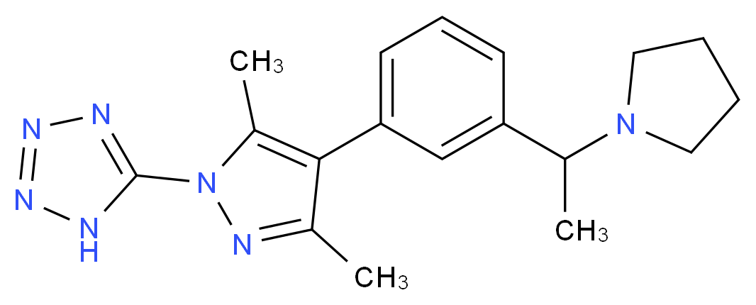5-{3,5-dimethyl-4-[3-(1-pyrrolidin-1-ylethyl)phenyl]-1H-pyrazol-1-yl}-1H-tetrazole_分子结构_CAS_)
