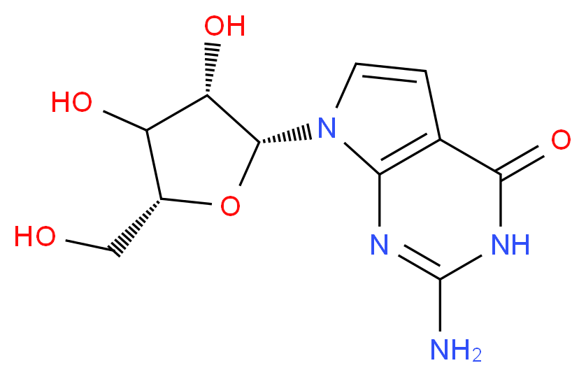 2-amino-7-[(2R,3S,5R)-3,4-dihydroxy-5-(hydroxymethyl)oxolan-2-yl]-3H,4H,7H-pyrrolo[2,3-d]pyrimidin-4-one_分子结构_CAS_62160-23-0