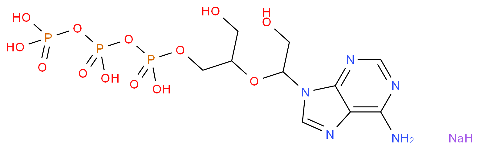 ({[({2-[1-(6-amino-9H-purin-9-yl)-2-hydroxyethoxy]-3-hydroxypropoxy}(hydroxy)phosphoryl)oxy](hydroxy)phosphoryl}oxy)phosphonic acid sodium_分子结构_CAS_102185-15-9