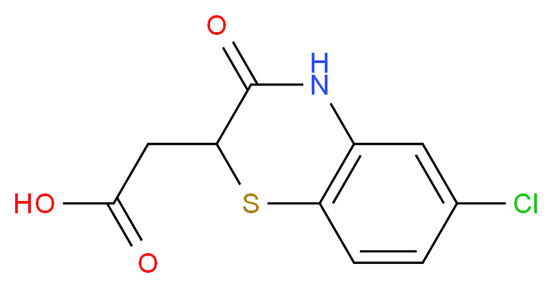2-(6-chloro-3-oxo-3,4-dihydro-2H-1,4-benzothiazin-2-yl)acetic acid_分子结构_CAS_7190-20-7