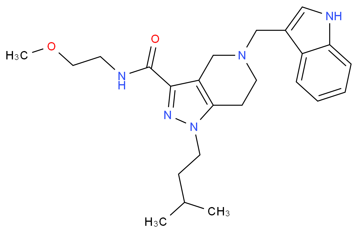 5-(1H-indol-3-ylmethyl)-N-(2-methoxyethyl)-1-(3-methylbutyl)-4,5,6,7-tetrahydro-1H-pyrazolo[4,3-c]pyridine-3-carboxamide_分子结构_CAS_)