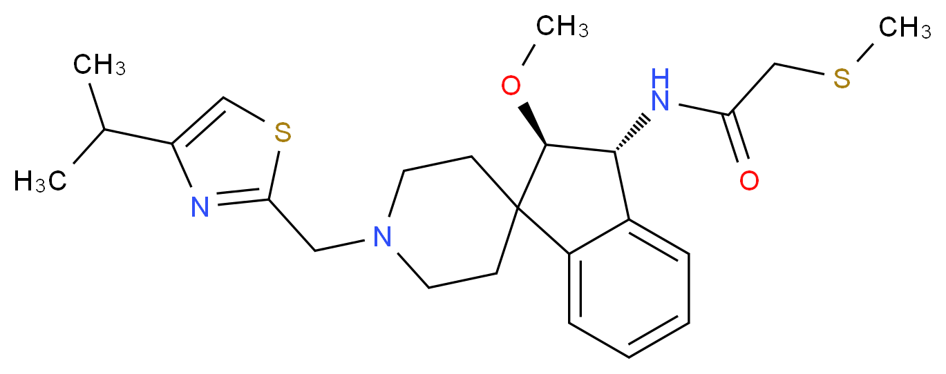 N-{(2R*,3R*)-1'-[(4-isopropyl-1,3-thiazol-2-yl)methyl]-2-methoxy-2,3-dihydrospiro[indene-1,4'-piperidin]-3-yl}-2-(methylthio)acetamide_分子结构_CAS_)