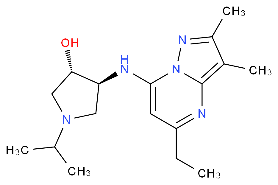 (3S*,4S*)-4-[(5-ethyl-2,3-dimethylpyrazolo[1,5-a]pyrimidin-7-yl)amino]-1-isopropylpyrrolidin-3-ol_分子结构_CAS_)