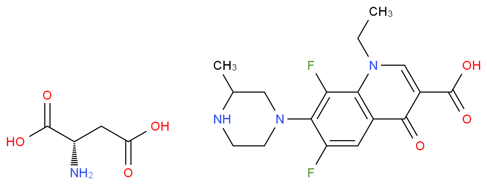 (2S)-2-aminobutanedioic acid; 1-ethyl-6,8-difluoro-7-(3-methylpiperazin-1-yl)-4-oxo-1,4-dihydroquinoline-3-carboxylic acid_分子结构_CAS_211690-33-4