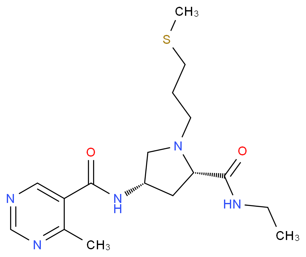 N-{(3S,5S)-5-[(ethylamino)carbonyl]-1-[3-(methylthio)propyl]pyrrolidin-3-yl}-4-methylpyrimidine-5-carboxamide (non-preferred name)_分子结构_CAS_)