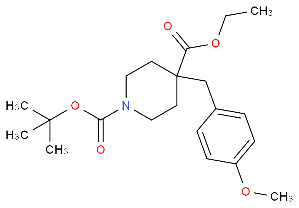 N-Boc-4-(4-甲氧基苄基)哌啶-4-羧酸乙酯_分子结构_CAS_932710-58-2)