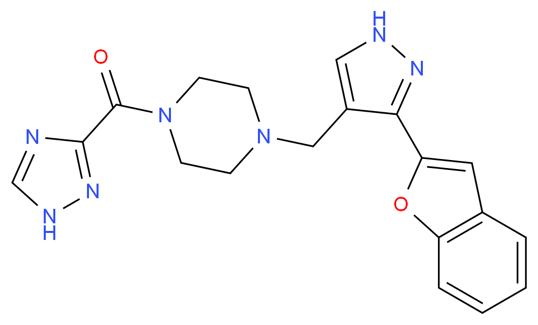 1-{[3-(1-benzofuran-2-yl)-1H-pyrazol-4-yl]methyl}-4-(1H-1,2,4-triazol-3-ylcarbonyl)piperazine_分子结构_CAS_)