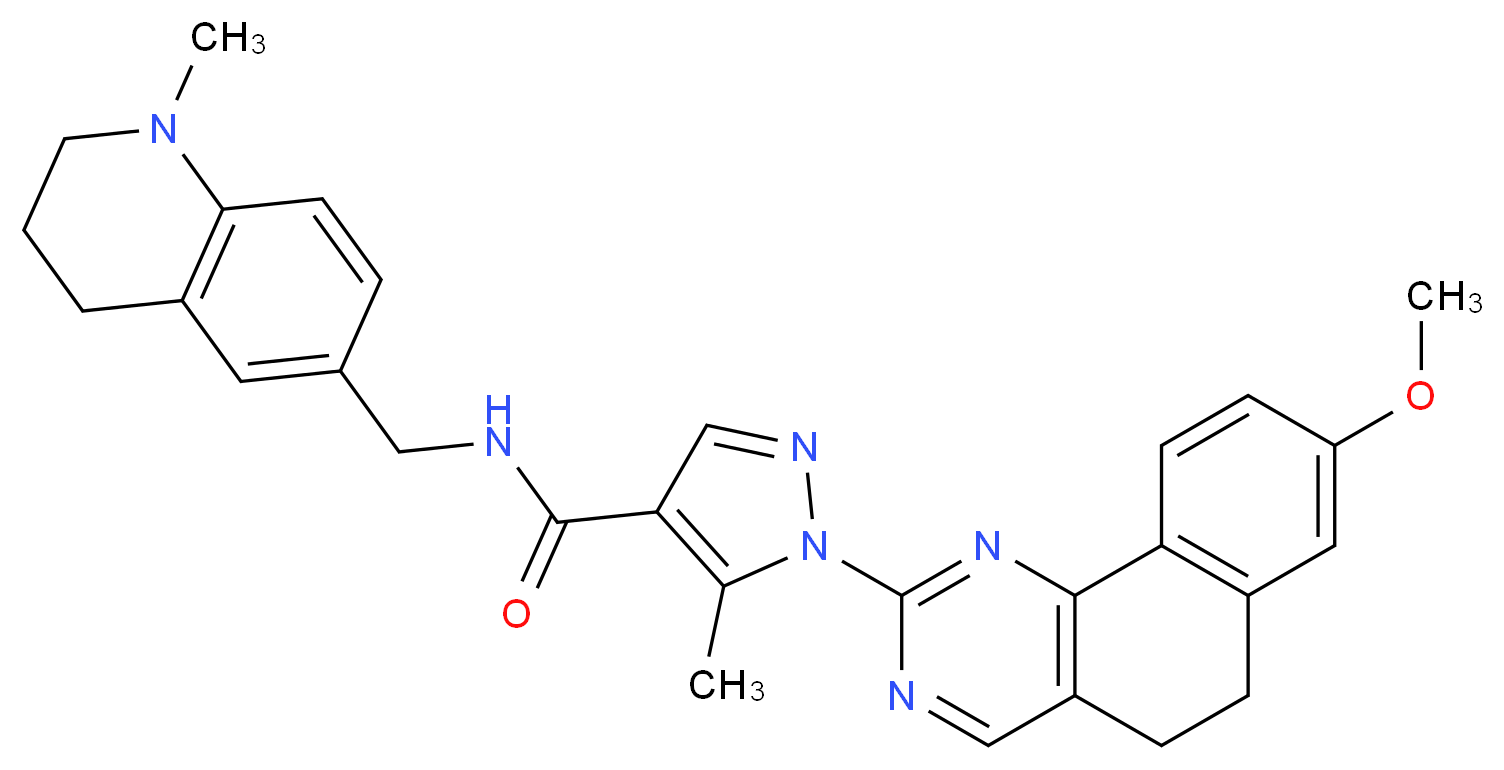 1-(8-methoxy-5,6-dihydrobenzo[h]quinazolin-2-yl)-5-methyl-N-[(1-methyl-1,2,3,4-tetrahydro-6-quinolinyl)methyl]-1H-pyrazole-4-carboxamide_分子结构_CAS_)