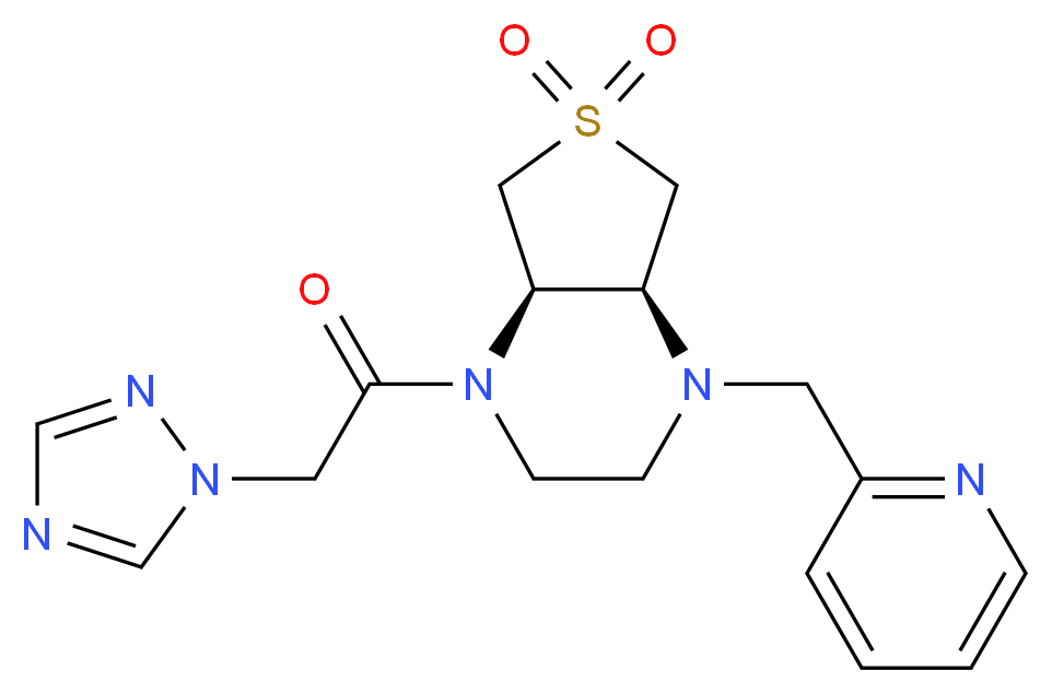 (4aR*,7aS*)-1-(2-pyridinylmethyl)-4-(1H-1,2,4-triazol-1-ylacetyl)octahydrothieno[3,4-b]pyrazine 6,6-dioxide_分子结构_CAS_)