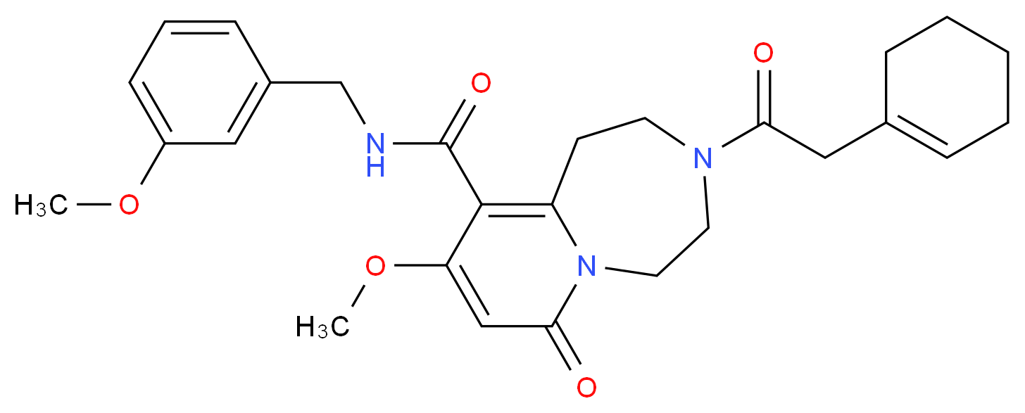 3-(1-cyclohexen-1-ylacetyl)-9-methoxy-N-(3-methoxybenzyl)-7-oxo-1,2,3,4,5,7-hexahydropyrido[1,2-d][1,4]diazepine-10-carboxamide_分子结构_CAS_)