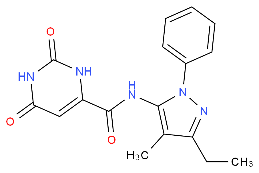 N-(3-ethyl-4-methyl-1-phenyl-1H-pyrazol-5-yl)-2,6-dioxo-1,2,3,6-tetrahydropyrimidine-4-carboxamide_分子结构_CAS_)