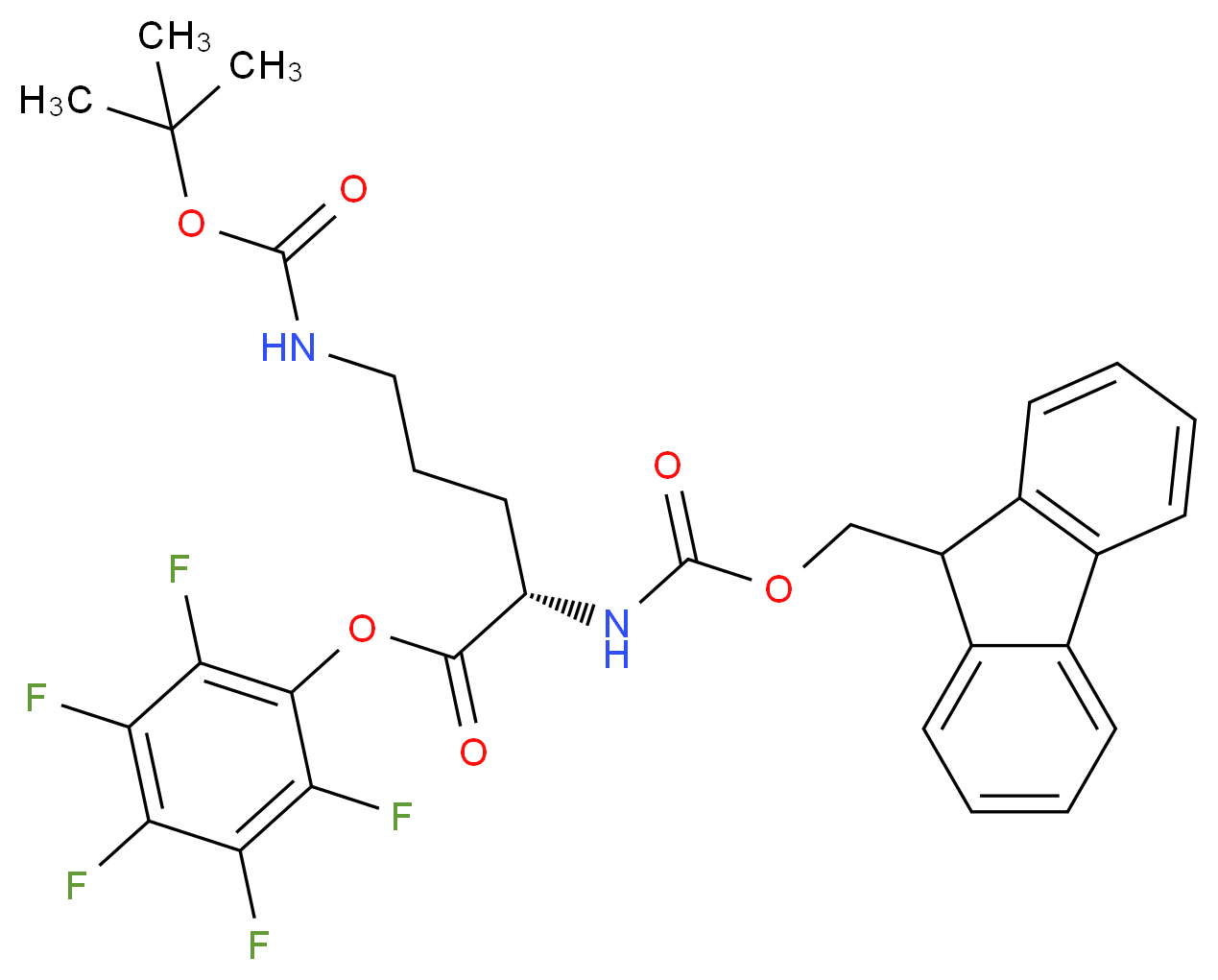 pentafluorophenyl (2S)-5-{[(tert-butoxy)carbonyl]amino}-2-{[(9H-fluoren-9-ylmethoxy)carbonyl]amino}pentanoate_分子结构_CAS_123180-69-8