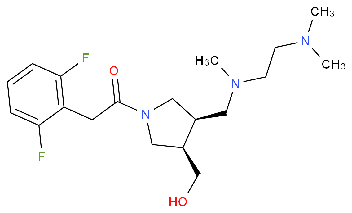 ((3R*,4R*)-1-[(2,6-difluorophenyl)acetyl]-4-{[[2-(dimethylamino)ethyl](methyl)amino]methyl}pyrrolidin-3-yl)methanol_分子结构_CAS_)