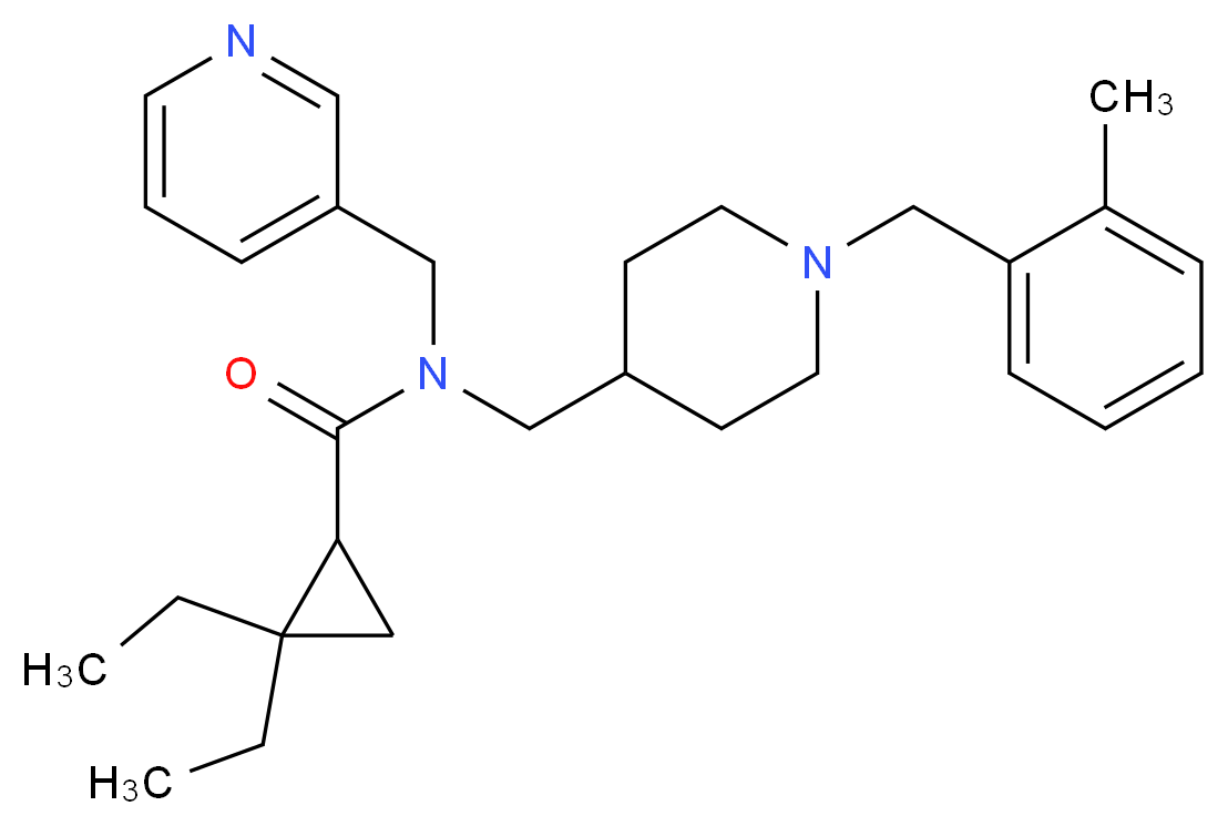 2,2-diethyl-N-{[1-(2-methylbenzyl)-4-piperidinyl]methyl}-N-(3-pyridinylmethyl)cyclopropanecarboxamide_分子结构_CAS_)