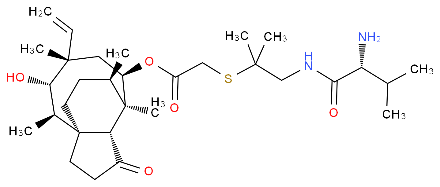 (1S,2R,3S,4S,6R,7R,8R,14R)-4-ethenyl-3-hydroxy-2,4,7,14-tetramethyl-9-oxotricyclo[5.4.3.0<sup>1</sup>,<sup>8</sup>]tetradecan-6-yl 2-({1-[(2R)-2-amino-3-methylbutanamido]-2-methylpropan-2-yl}sulfanyl)acetate_分子结构_CAS_101312-92-9